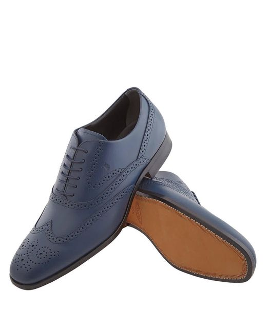 Tod's Blue Perforated Leather Lace-up Oxford Shoes for men