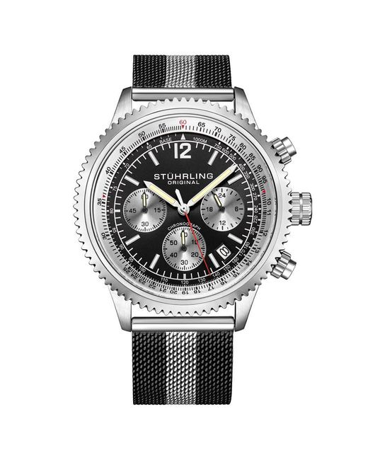 Stuhrling Original Metallic Monaco Chronograph Quartz Black Dial Watch for men