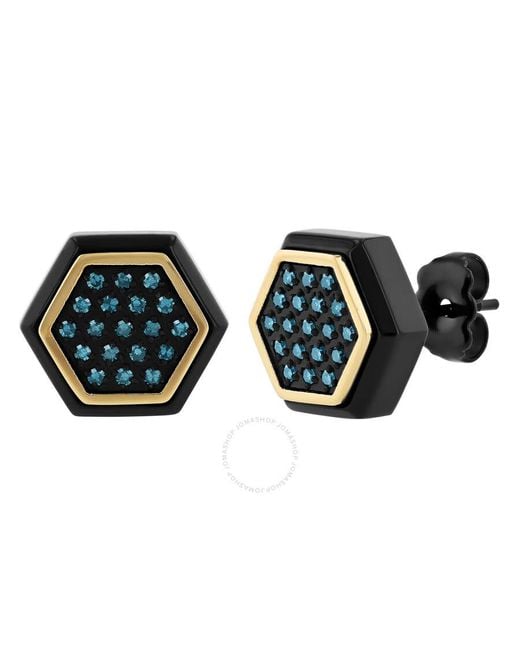 Robert Alton 1 /5ctw Blue Diamond Stainless Steel With Black & Yellow Finish Hexagon Stud Earrings for men