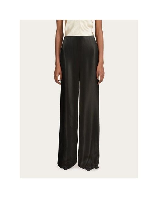 Ferragamo Black Relaxed Rayon Trousers, Brand Size 40 (Us