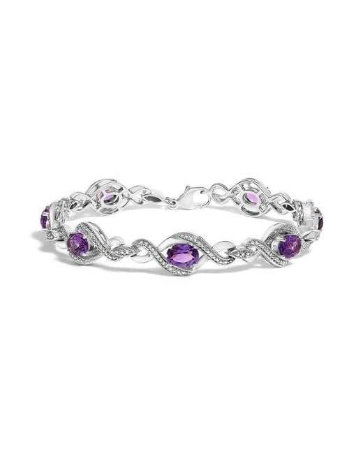 Haus of Brilliance Metallic 925 Sterling 1/10 Cttw Natural Round Diamond And 7X5Mm Oval Amethyst Cross Tennis Bracelet (I-J Color, I1-I2 Clarity)