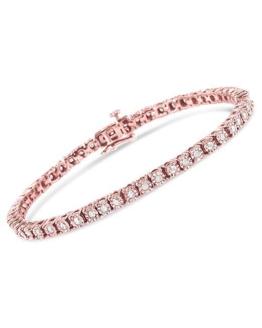 Haus of Brilliance Pink 10K Rose Plated .925 Sterling 1.0 Cttw Miracle-Set Diamond Round Faceted Bezel Tennis Bracelet (I-J Color, I3 Clarity)