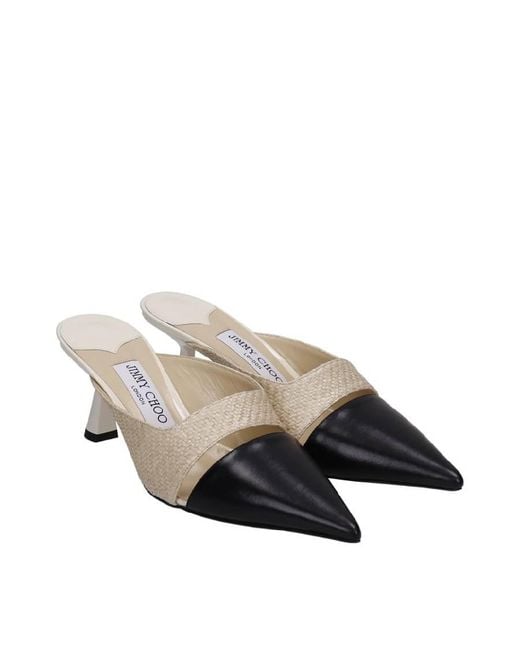 Jimmy Choo Gray Zalea 65 Raffia And Leather Pumps, Brand Size 34 Us