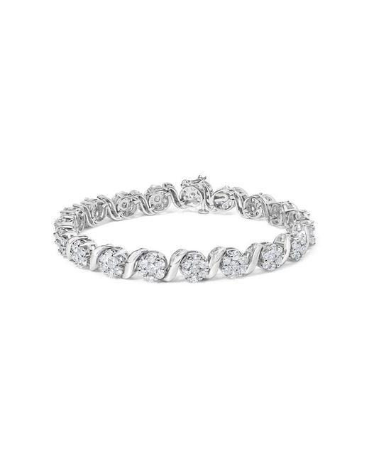 Haus of Brilliance Metallic 14K 7 3/8 Cttw Round Brilliant Diamond Floral Cluster And S Link Bracelet (H-I Color, Si2-I1 Clarity)