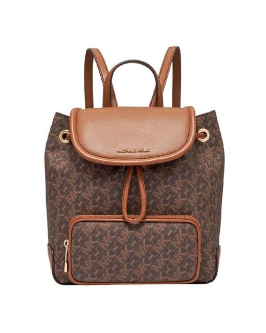Michael Kors Brown Logo-Print Leather Backpack