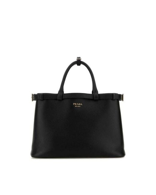 Prada Black Leather Medium Buckle Handbag