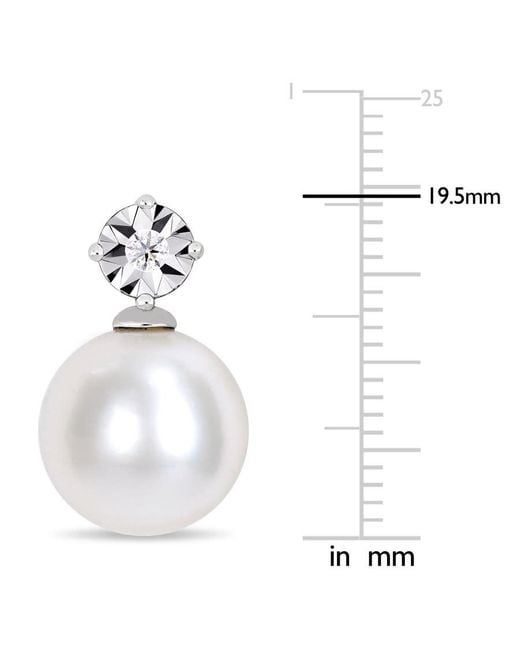Amour White 11-12 Mm Cultured Freshwater Pearl And Diamond Accent Earrings