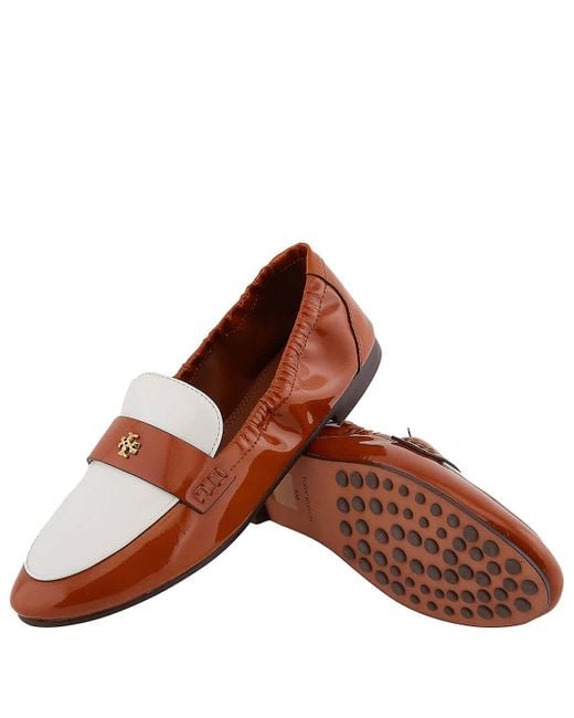 Tory Burch Brown Patent Leather Logo Ballet Loafers