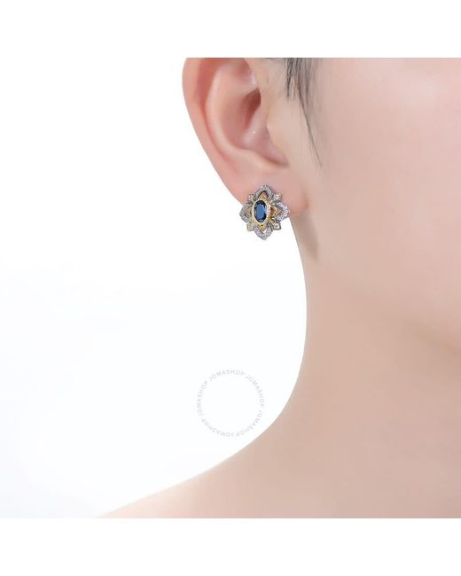 Rachel Glauber Blue Rhodium And 14k Gold Plated Sapphire Cubic Zirconia Stud Earrings