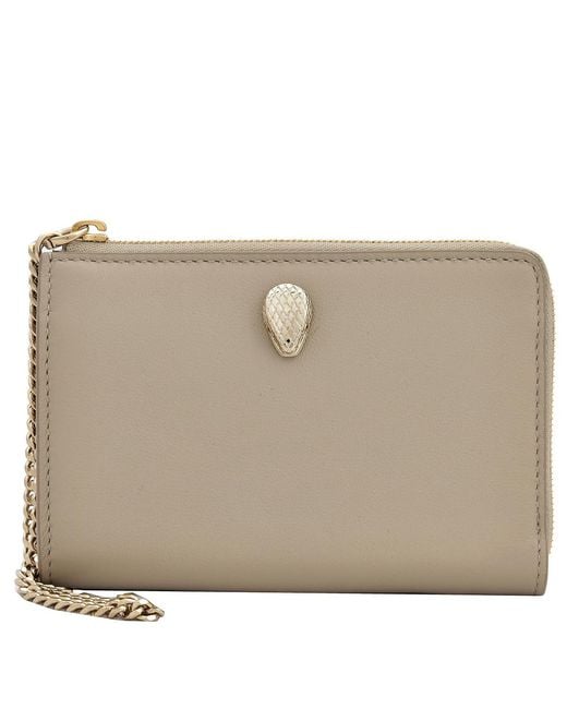 BVLGARI Natural Ivory Serpenti Forever Zipped Leather Card Holder
