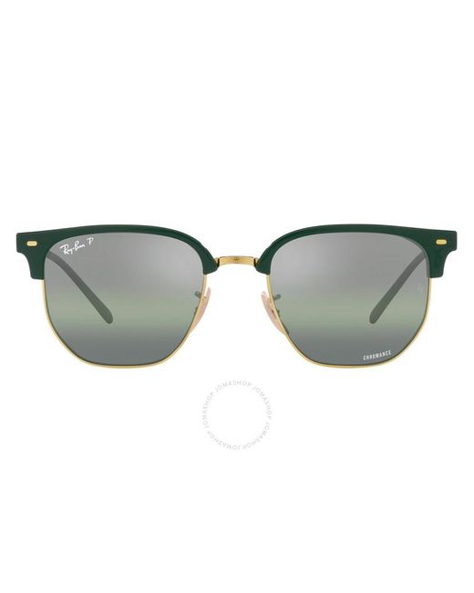 Ray-Ban Gray New Clubmaster Polarized Green Mirrored Sunglasses Rb4416 6655g4 53