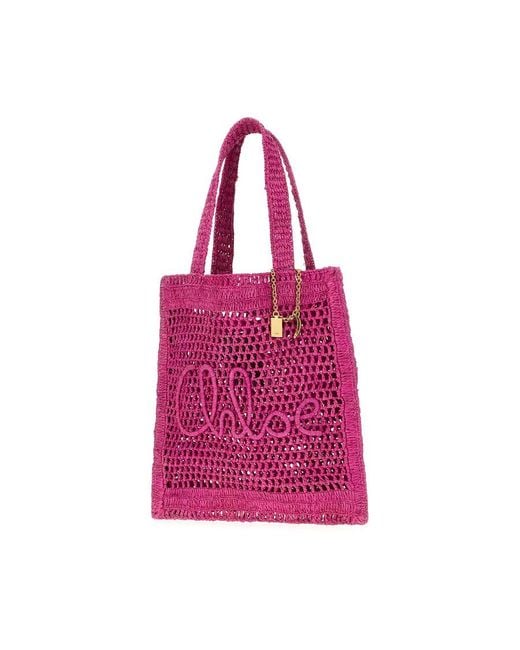 Chloé Pink Chlo Fuchsia Raffia Summer Banana Shoulder Bag