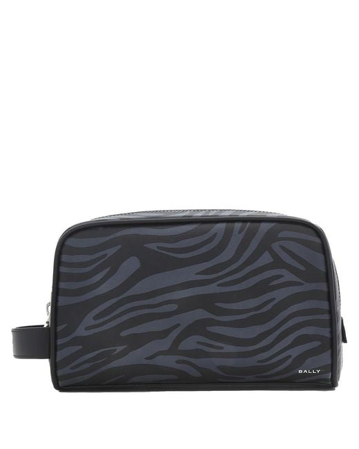 Bally Black Valery Zebra Printed Washbag for men