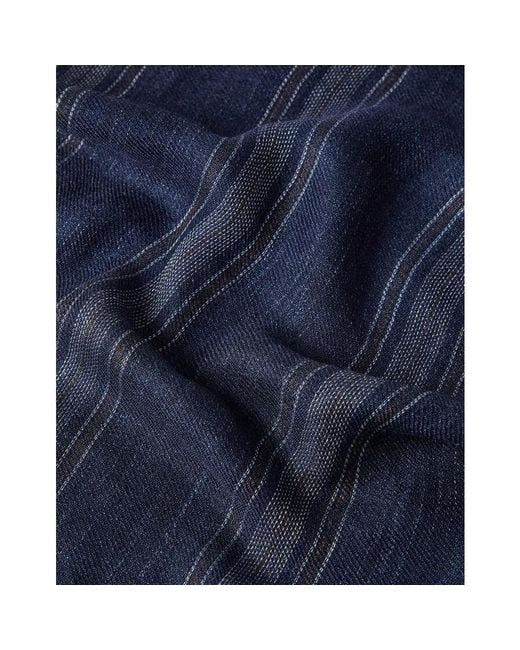 Brunello Cucinelli Blue Silk Linen Striped Scarf, One Size for men