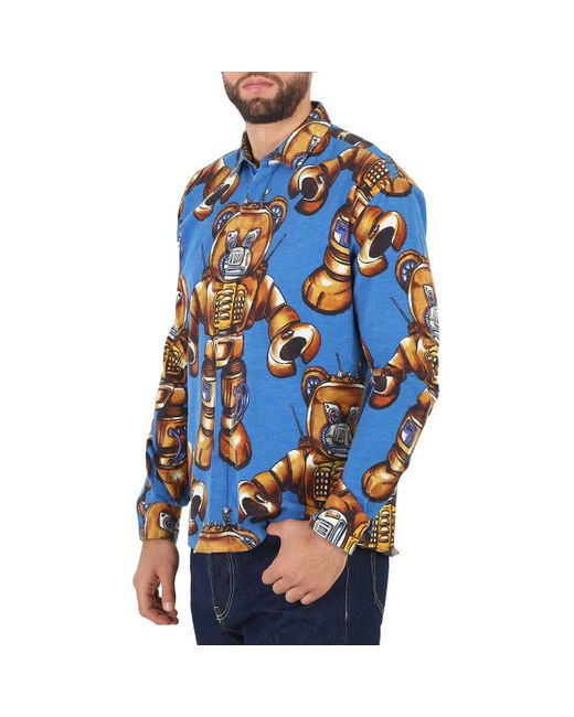 Moschino Blue Teddy Robot Woven Shirt for men