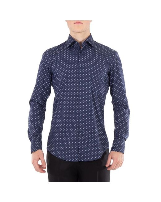 Boss Blue Printed Cotton Poplin Slim-Fit Shirt, Brand Size 40 (Neck for men