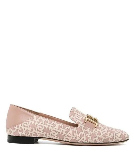 Bally Pink Elely B Chain Monogram Loafers, Brand Size 37 Us