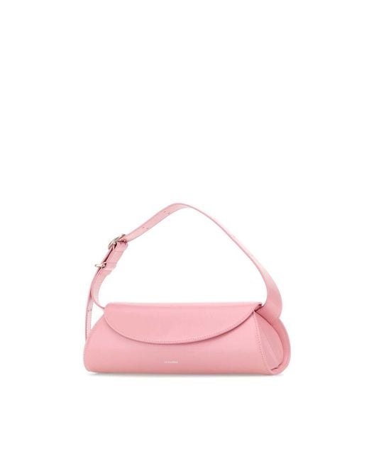 Jil Sander Pink Leather Small Cannolo Crossbody Bag