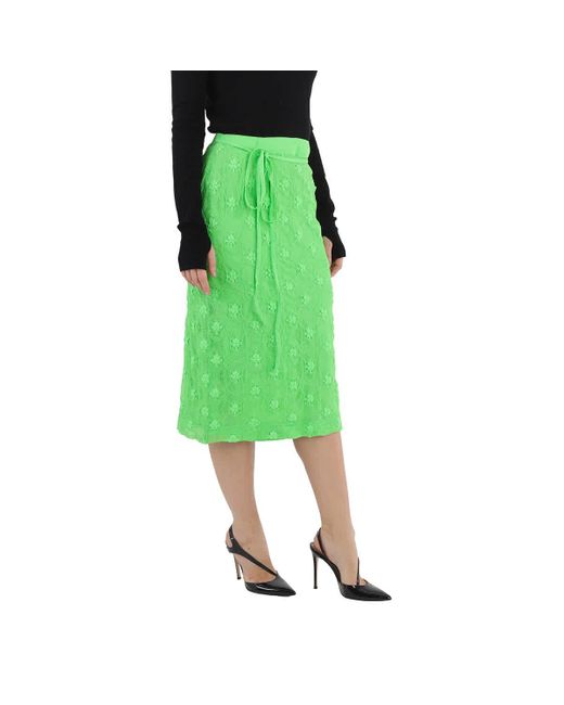 Rejina Pyo Green Floral-crochet Midi Skirt