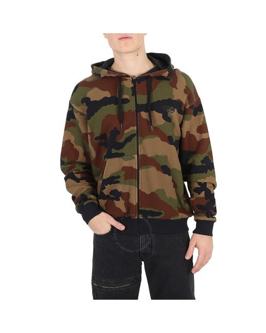 Moschino Brown Camouflage Cotton Zip-up Hoodie for men