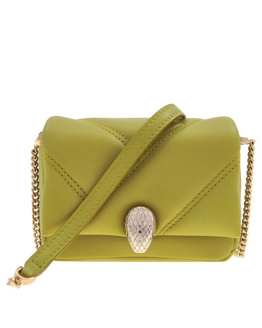 BVLGARI Green Serpenti Cabochon Micro Leather Bag