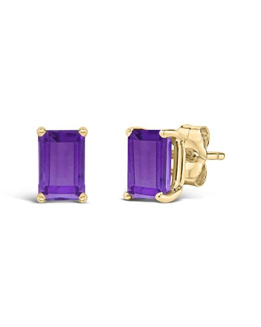 Haus of Brilliance Purple 14K 6X4Mm Emerald Shaped Amethyst Solitaire Stud Earrings