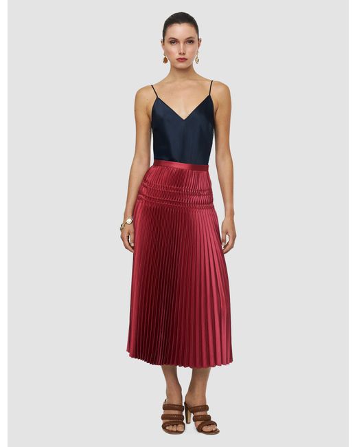 Joseph Red Hayes Pleated Woven Skirt