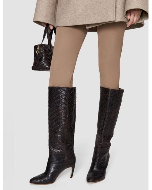 Joseph Black Jolie Woven Leather Knee High Heeled Boots