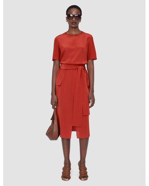 Joseph Red Charai Crepe De Soie Silk Skirt