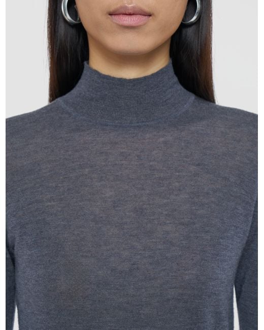 Joseph Blue Overlay Cashair Mock Neck Jumper