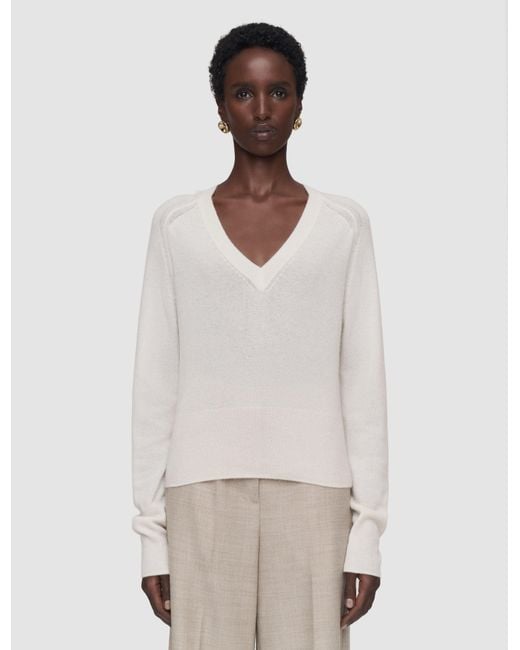 Joseph White Lucille Light Pure Cashmere V Neck Jumper
