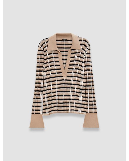 Joseph White Check Wool & Silk Polo Top