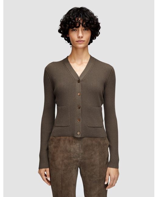 Cardigan En Maille De Laine Mérinos Côtelée Joseph en coloris Natural