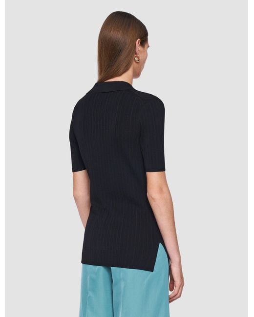 Joseph Black Viscose Rib Knit Polo Top