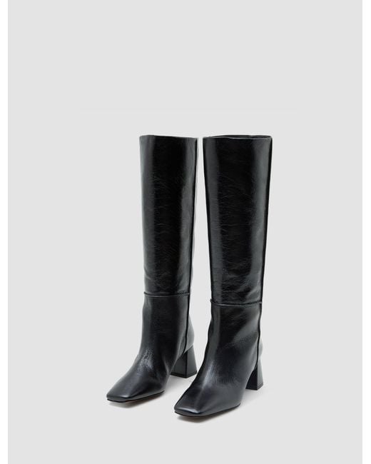 Joseph Black Heeled Knee High Patent Leather Boots