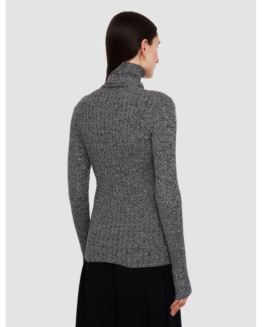 Joseph Gray Ribbed Cable Knit High Neck Jumper