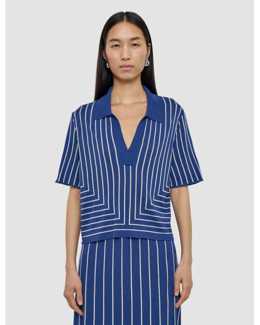 Joseph Blue Geometric Jacquard Silk Blend Top
