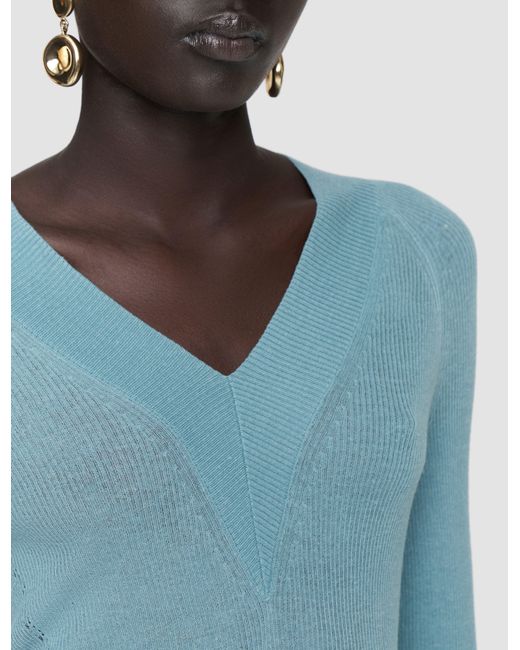 Top Harti En Maille De Lin Mélangé Joseph en coloris Blue
