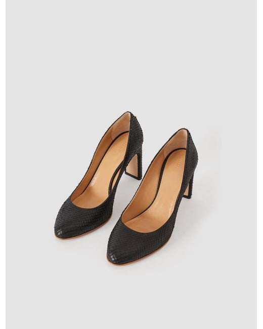 Joseph Black Alette Snake Texture Leather Heeled Pumps