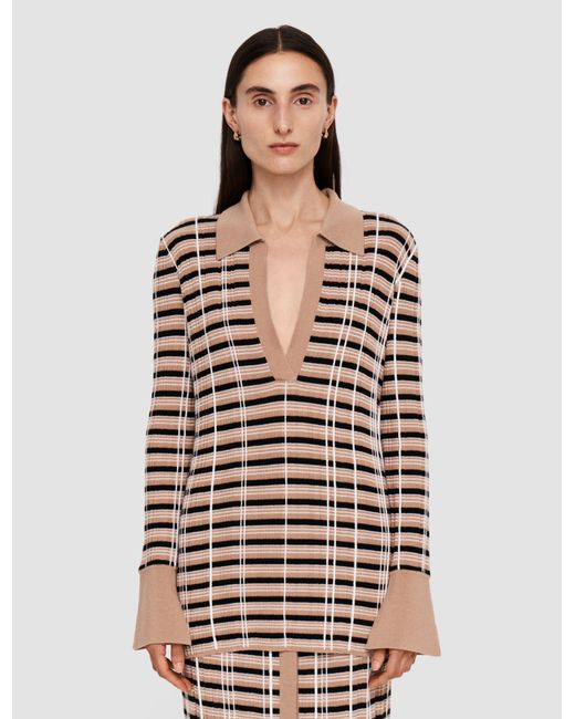 Joseph White Check Wool & Silk Polo Top