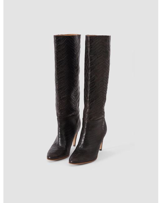 Joseph Black Jolie Woven Leather Knee High Heeled Boots