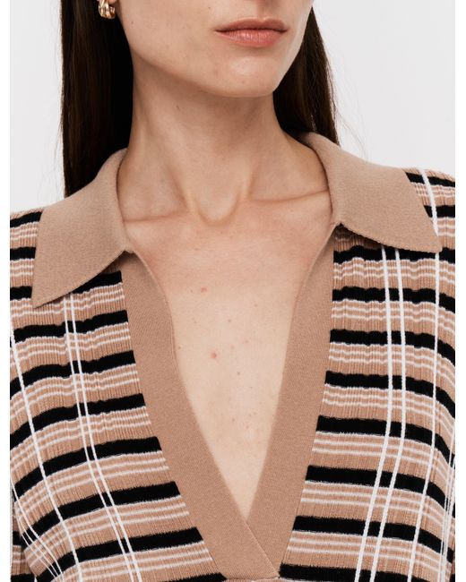 Joseph White Check Wool & Silk Polo Top