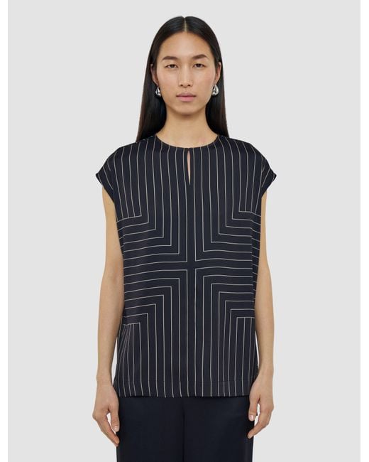 Joseph Blue Louison Geometric Print Silk Top