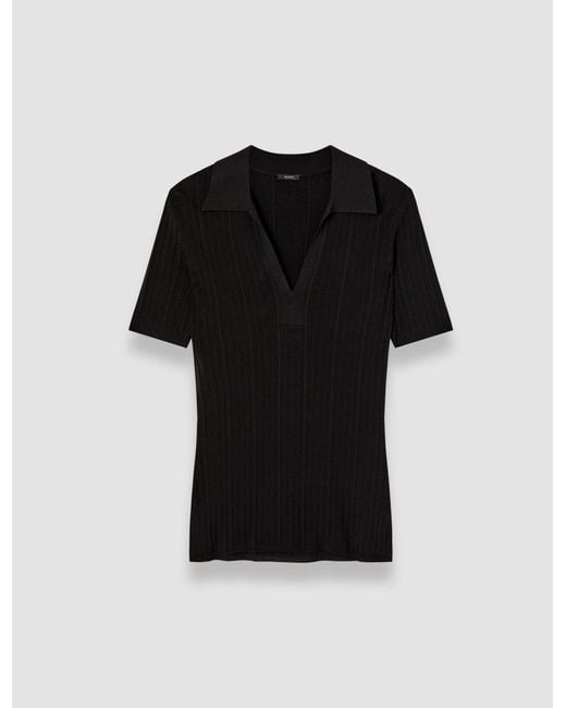 Joseph Black Viscose Rib Knit Polo Top