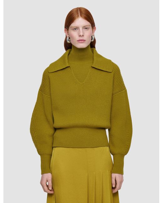 Joseph Green Light Cardigan Stitch Open Neck Jumper