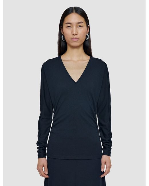 Joseph Blue Wool Jersey V Neck Top
