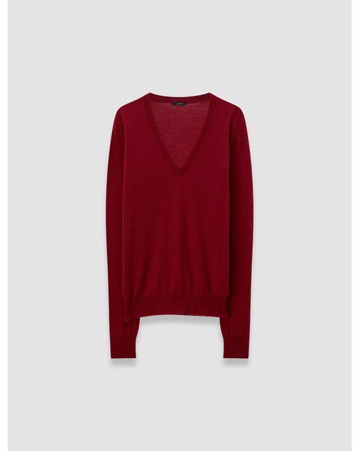 Joseph Red Cashair V Neck Jumper