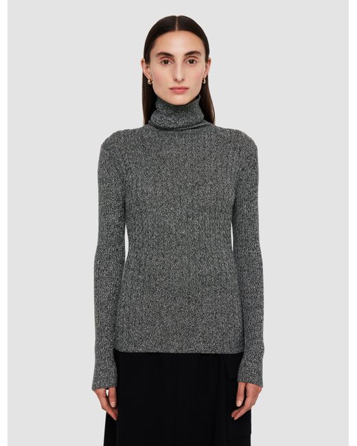 Joseph Gray Ribbed Cable Knit High Neck Jumper