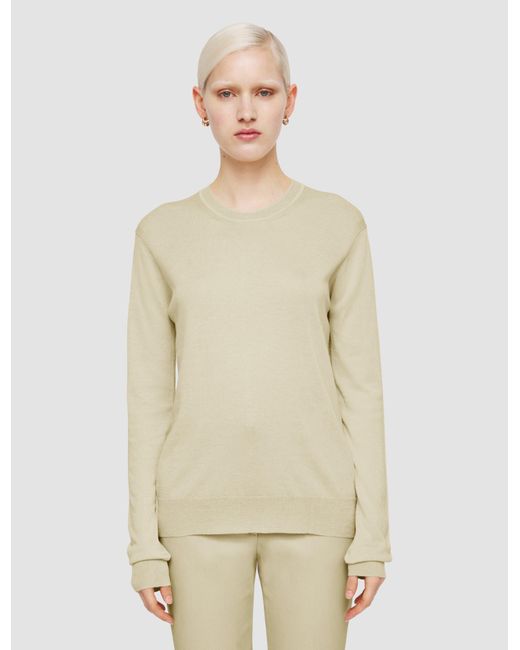 Pull Col Rond En Mélange De Soie Et Coton Ultra Fin Joseph en coloris Natural