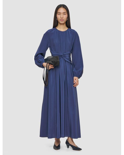 Joseph Blue Leila Crepe De Chine Knot Silk Dress